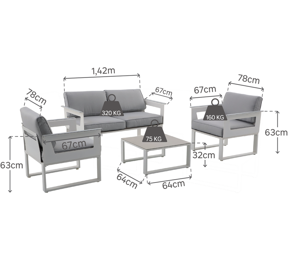 מערכת ישיבה לגינה Odyssea II אלומיניום צבע לבן