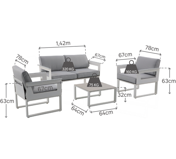 מערכת ישיבה לגינה Odyssea II אלומיניום צבע לבן