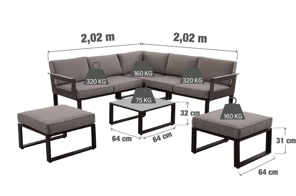 מערכת ישיבה פינתית לגינה Odyssea II אלומיניום צבע מוקה