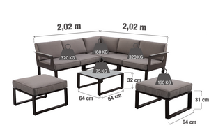 מערכת ישיבה פינתית לגינה Odyssea II אלומיניום צבע מוקה