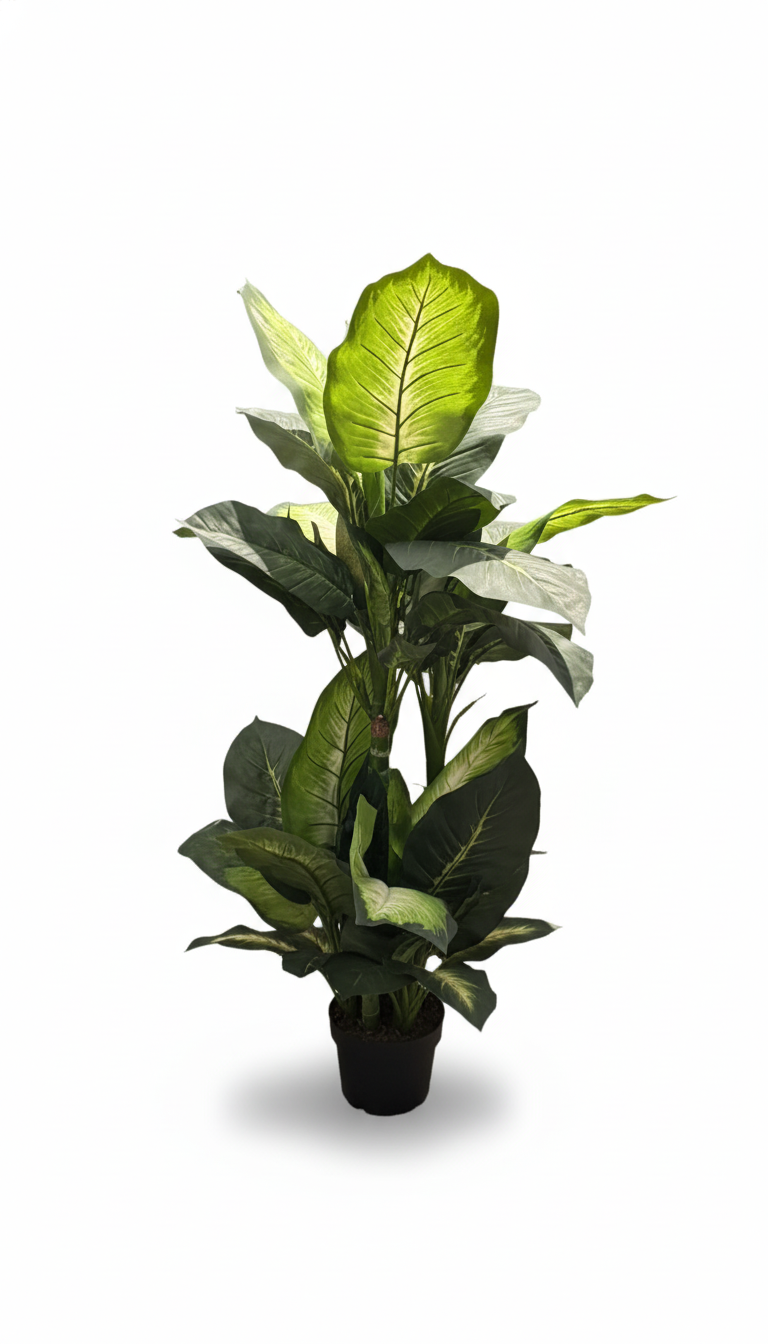 עציץ ירוק עלים רחבים מלאכותי