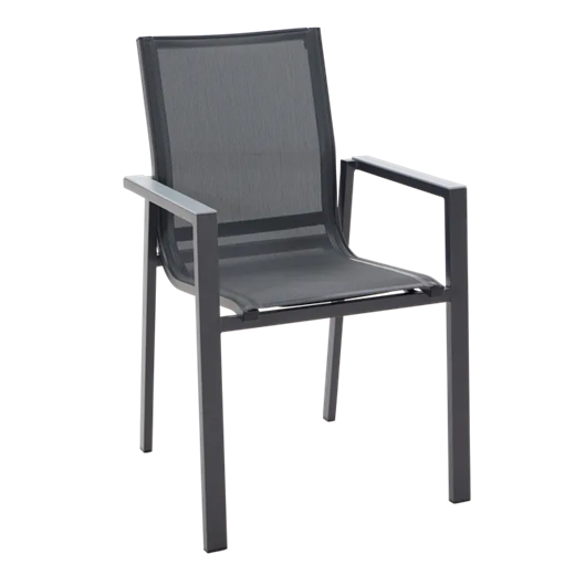 כיסא אוכל לחצר עם ידיות וגב מחובר אפור כהה ODYSSEA