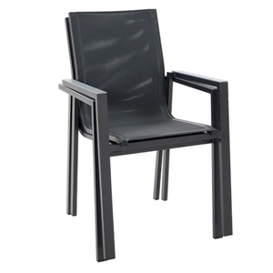 כיסא אוכל לחצר עם ידיות וגב מחובר אפור כהה ODYSSEA