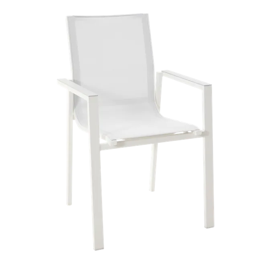 כיסא אוכל לחצר עם ידיות וגב מחובר לבן ODYSSEA