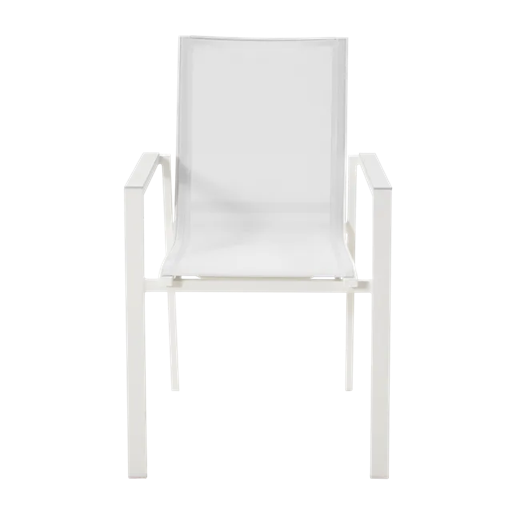 כיסא אוכל לחצר עם ידיות וגב מחובר לבן ODYSSEA