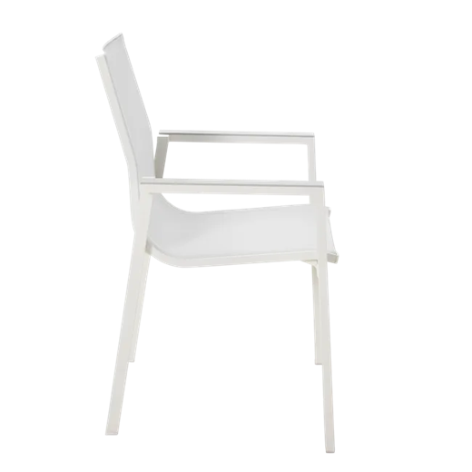 כיסא אוכל לחצר עם ידיות וגב מחובר לבן ODYSSEA