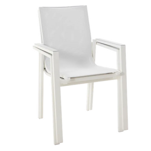 כיסא אוכל לחצר עם ידיות וגב מחובר לבן ODYSSEA