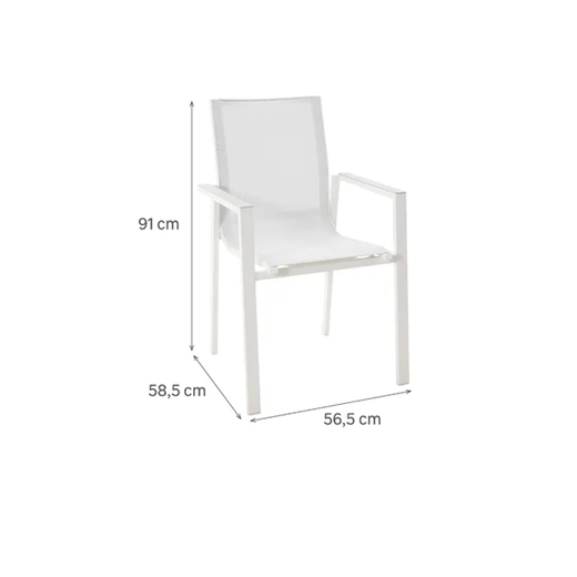 כיסא אוכל לחצר עם ידיות וגב מחובר לבן ODYSSEA