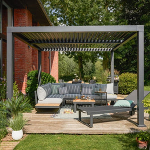 מערכת ישיבה פינתית מאלומיניום אפור כהה משולב עץ טיק PERSEA