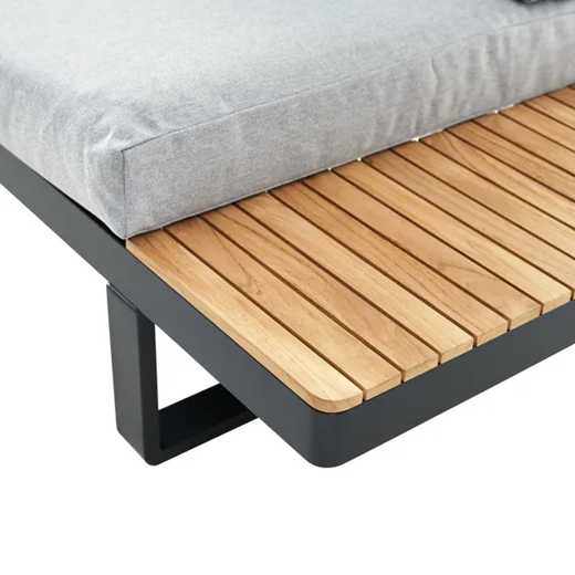 מערכת ישיבה פינתית מאלומיניום אפור כהה משולב עץ טיק PERSEA