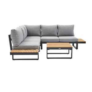 מערכת ישיבה פינתית מאלומיניום אפור כהה משולב עץ טיק PERSEA