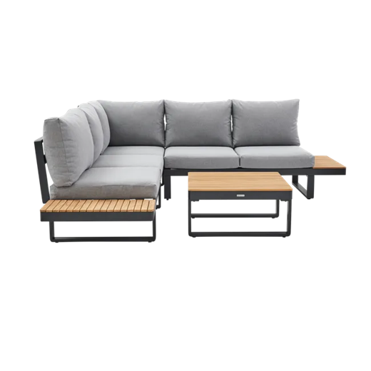 מערכת ישיבה פינתית מאלומיניום אפור כהה משולב עץ טיק PERSEA