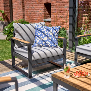 מערכת ישיבה מאלומיניום אפור כהה משולב עץ טיק PERSEA