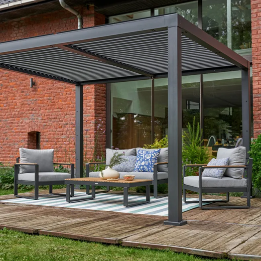 מערכת ישיבה מאלומיניום אפור כהה משולב עץ טיק PERSEA