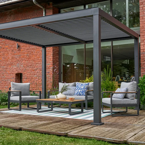 מערכת ישיבה מאלומיניום אפור כהה משולב עץ טיק PERSEA