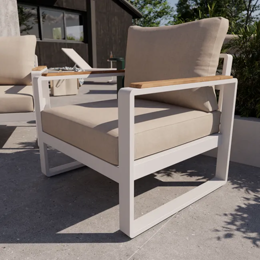 מערכת ישיבה מאלומיניום לבן משולב עץ טיק PERSEA