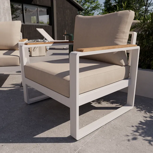 מערכת ישיבה מאלומיניום לבן משולב עץ טיק PERSEA